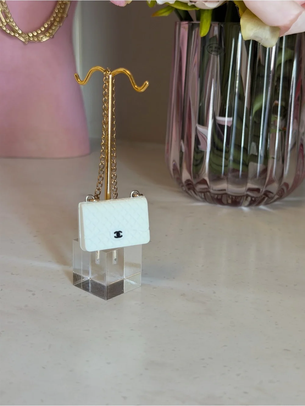 White Quilted CC Chain mini Shoulder Bag Charm Gold Hardware